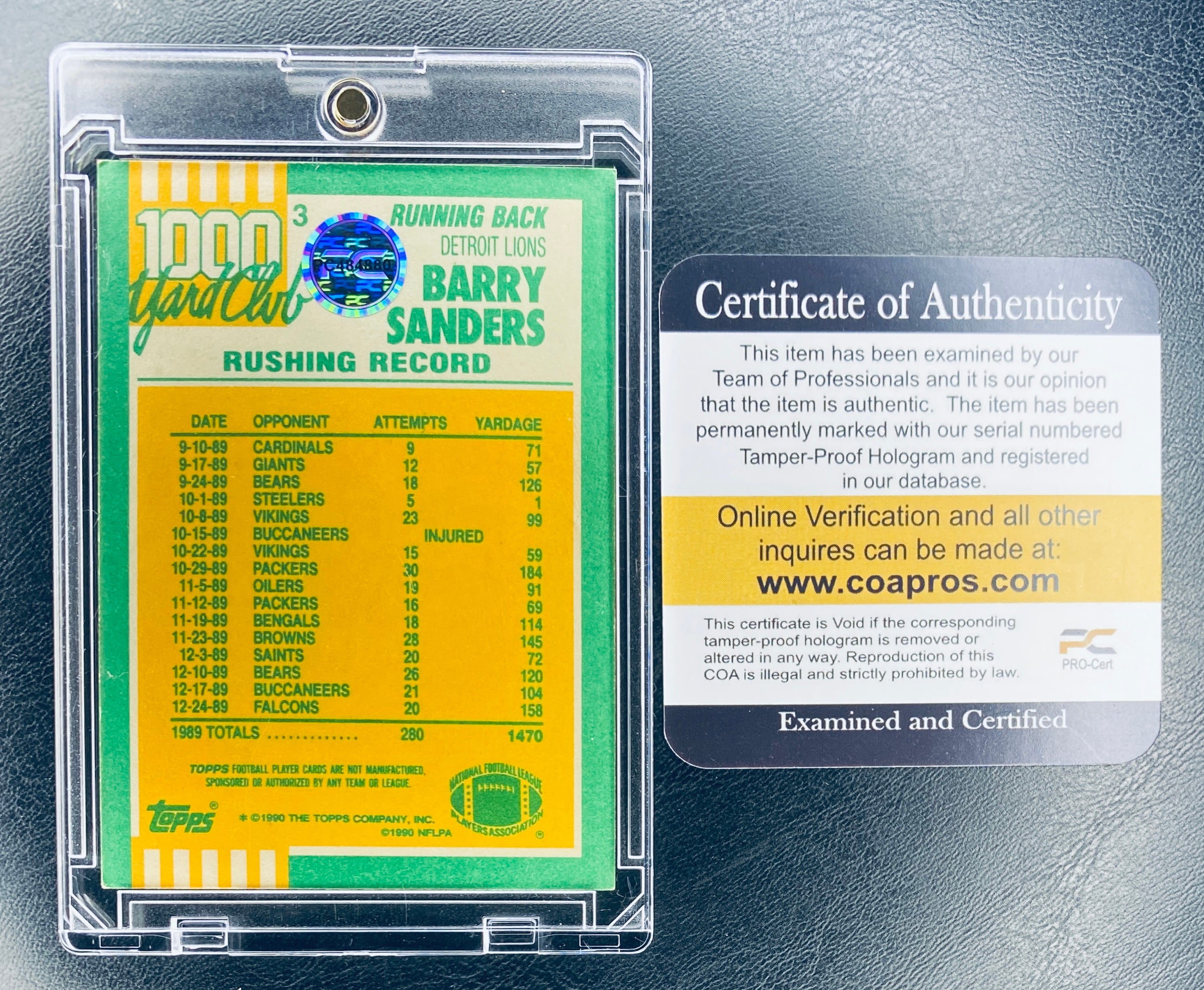 Barry Sanders Signed Card With COA (PC484880) (Lions)