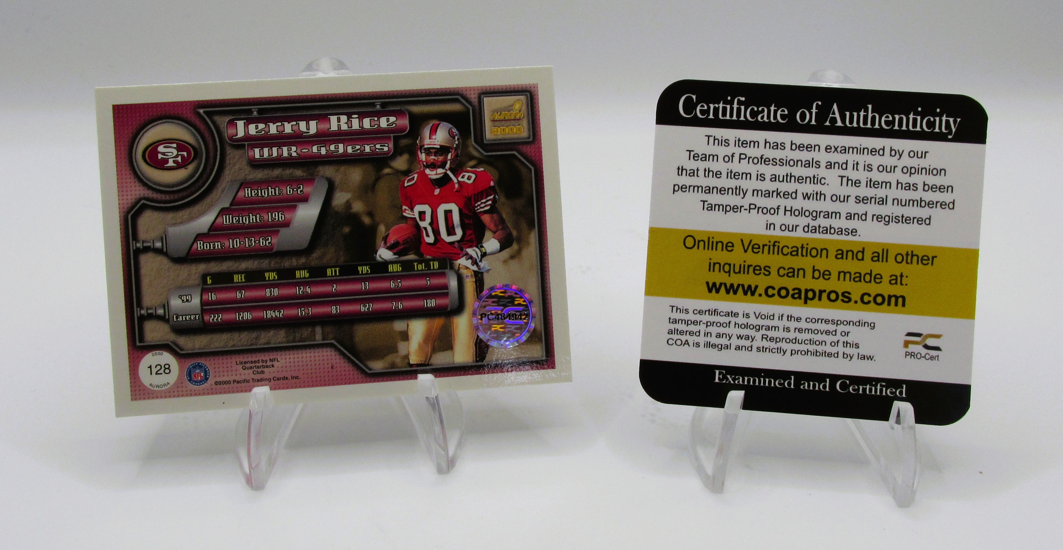 Jerry Rice Signed Card With COA (PC484942) (49ers)