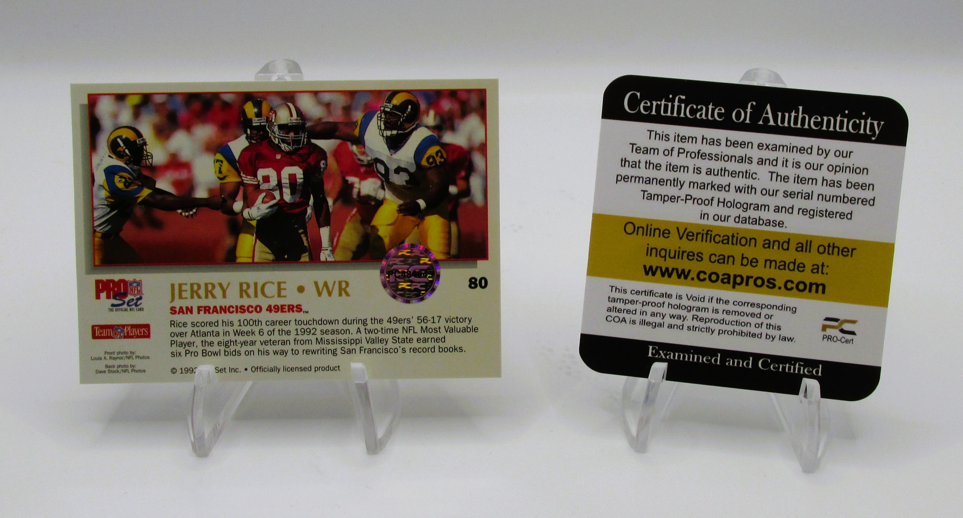 Jerry Rice Signed Card With COA (PC484949) (49ers)