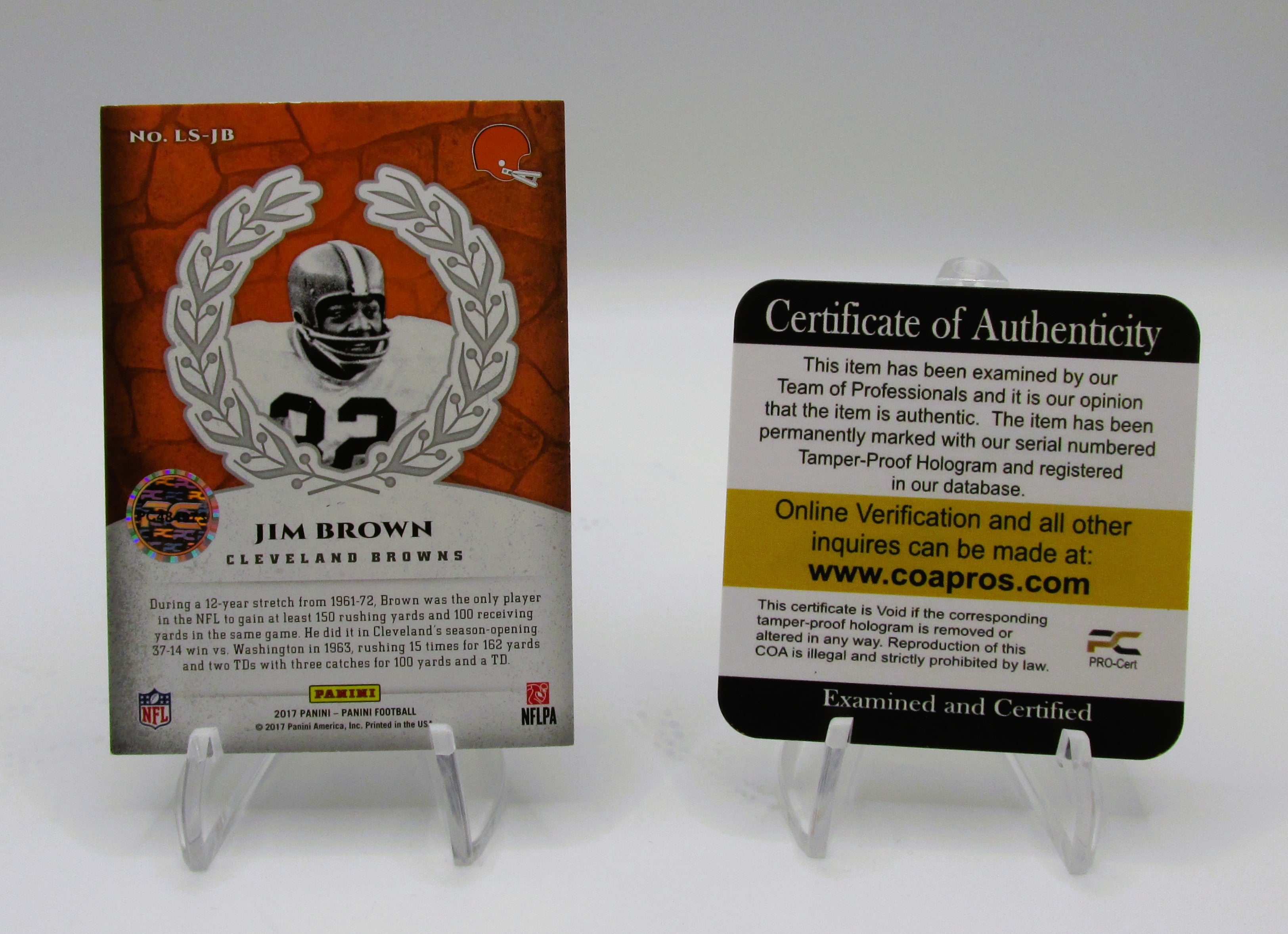 Jim Brown Signed Card With HOF '71 Inscription And COA (PC484973) (Browns)