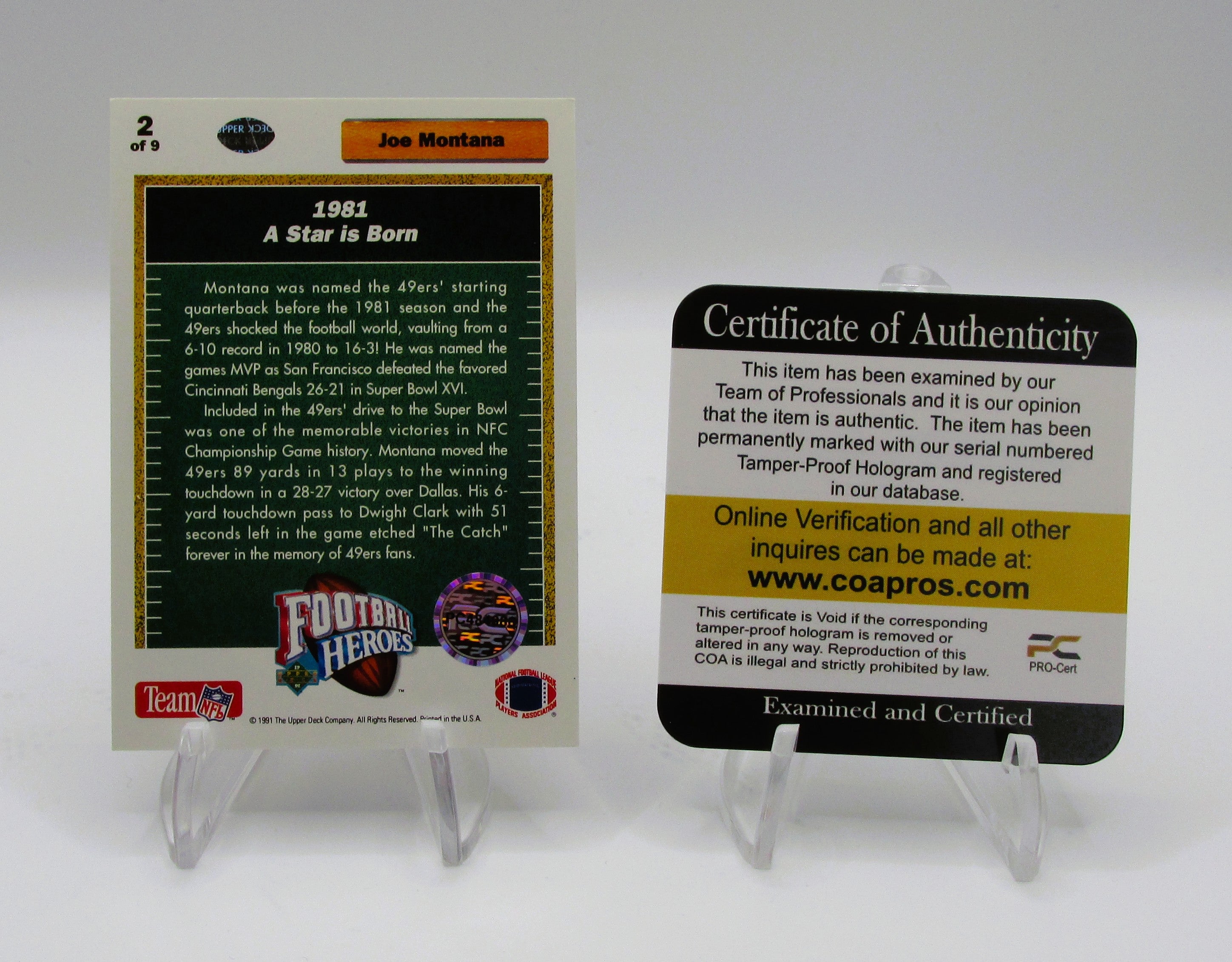 Joe Montana Signed Card With COA (PC484986) (49ers)