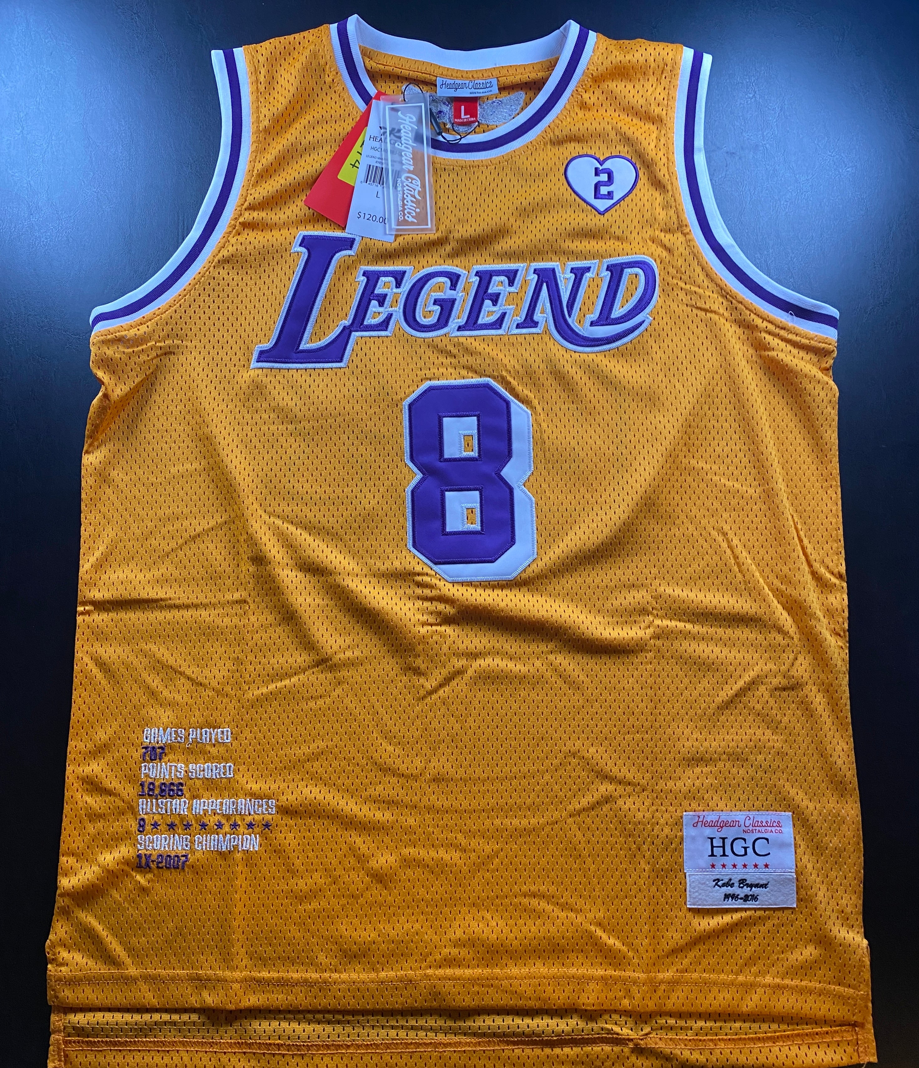 NWT - Adult Large Kobe Bryant Yellow Jersey, Legend on Front, Mamba on Back