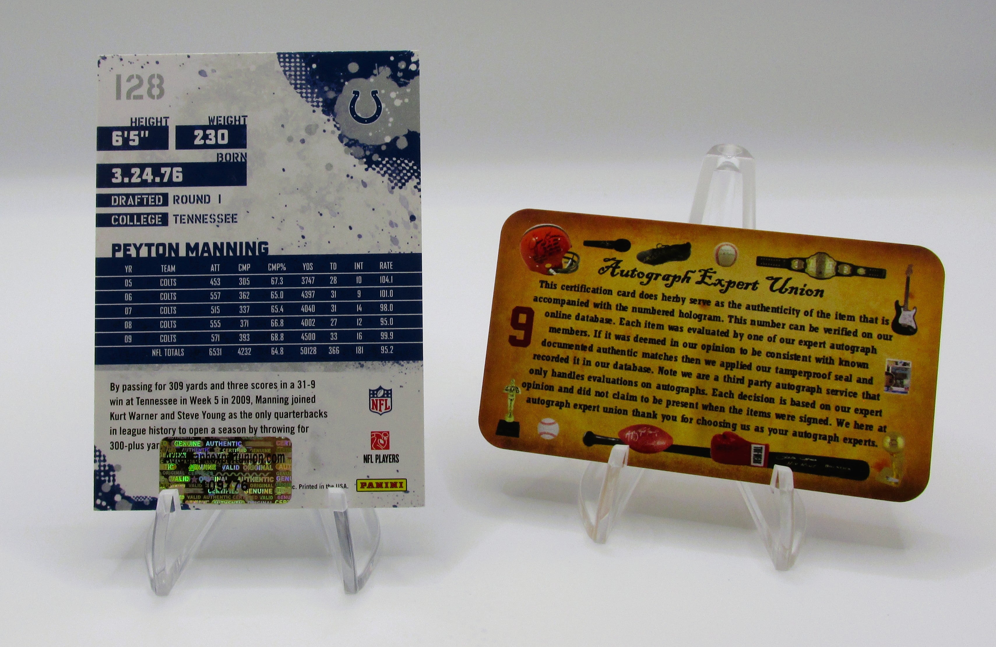 Peyton Manning Signed Card With COA (109776) (Colts)