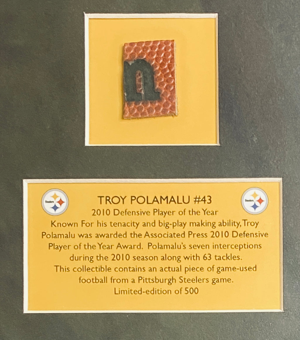 Troy Polamalu Limited Edition Framed Game Used Football and Photo (Steelers)